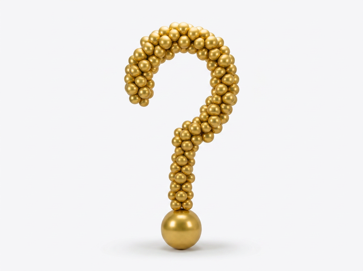 Gold balloon question mark frame on a clean white background
