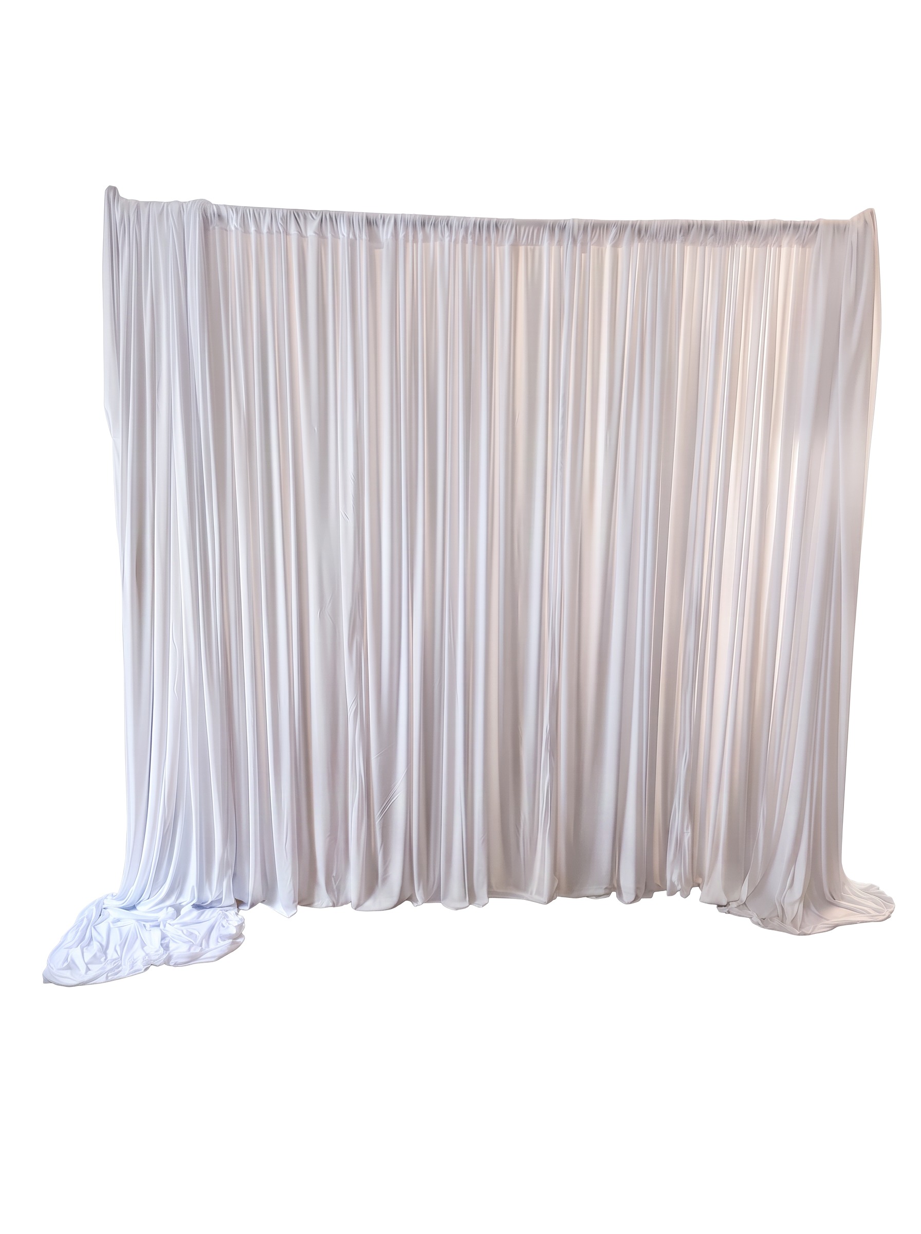 Clean white pleated draping backdrop set up in an event room